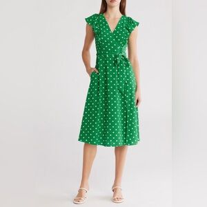 Eliza J Green and White Polka Dot Midi Dress